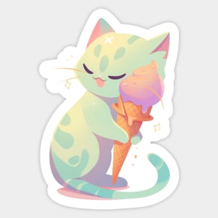 ice cream cat lover - green alien cat Sticker